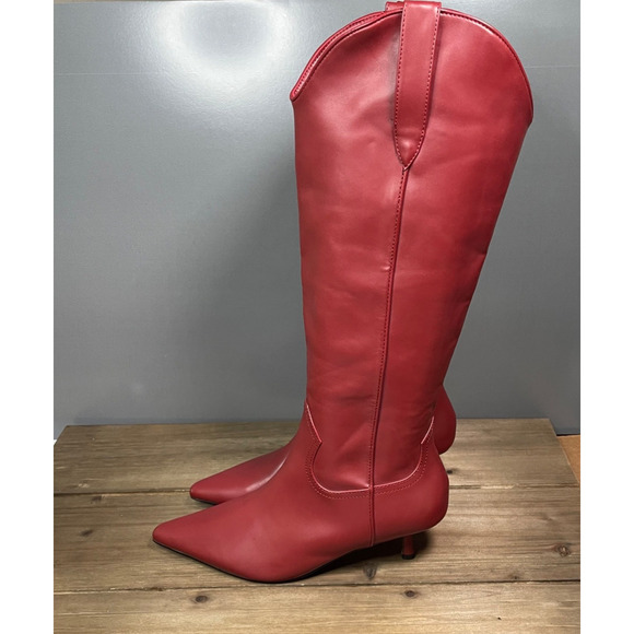 Steven New York Women's Britt Knee High Western Boots Size 8.5 Red Faux Leather - Picture 6 of 16